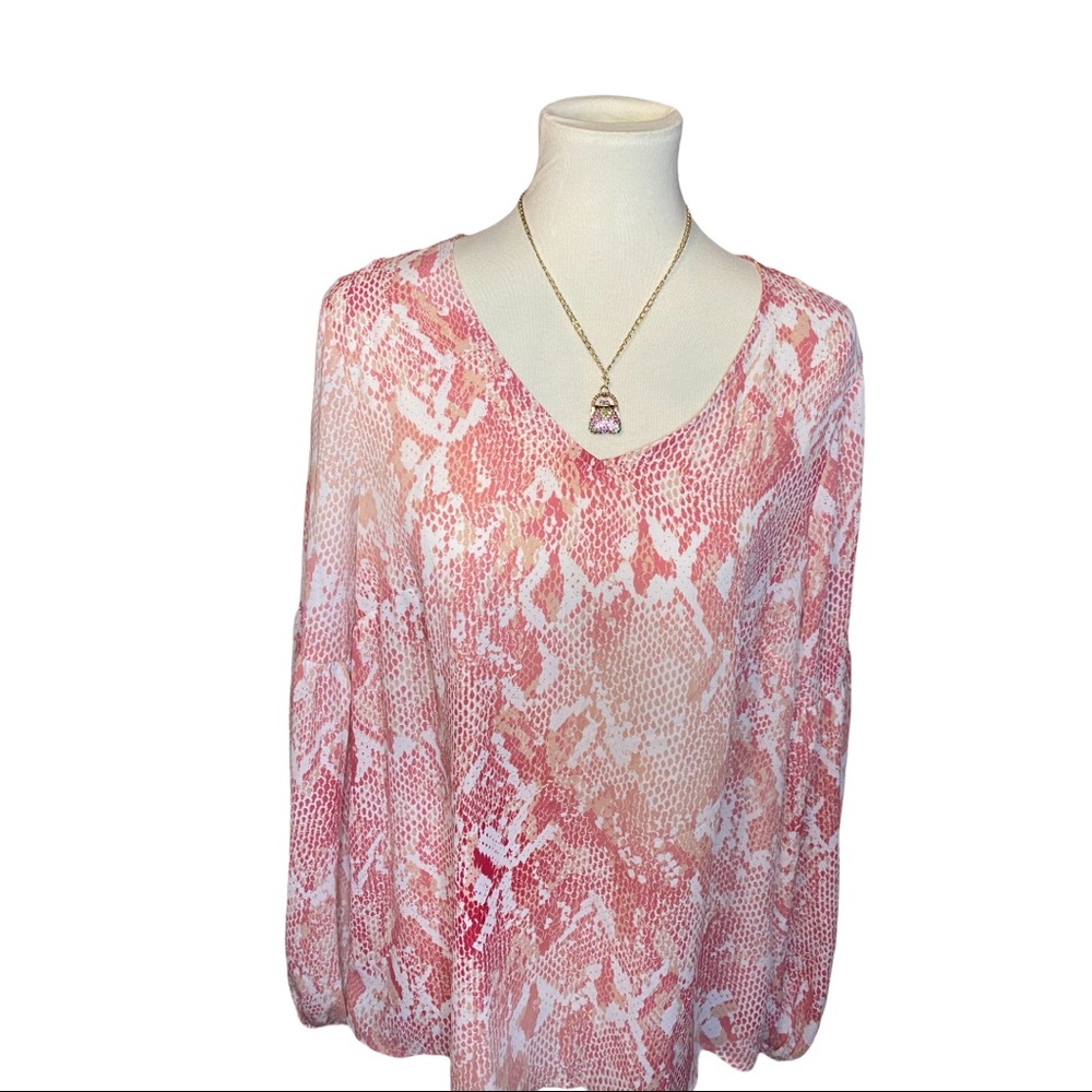 CAbi Bethany Pink Snakeskin Print Blouse Top